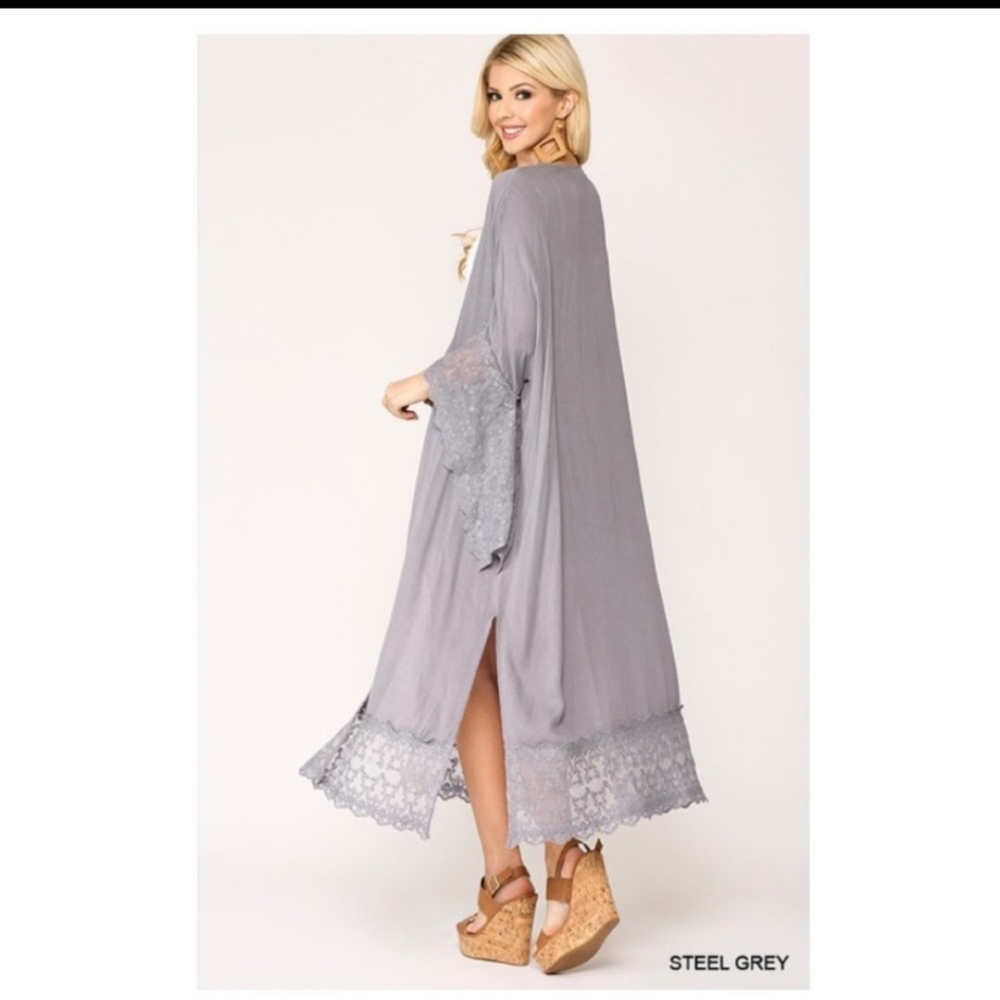 *EMBROIDERED LACE HEM DUSTER/CARDIGAN - Picture 4 of 5